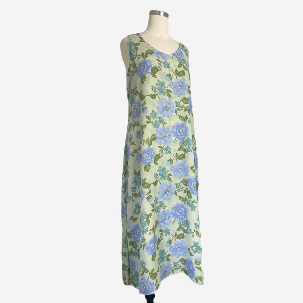 Vintage Y2K Studio Ease Sage green floral column sack midi dress tie back L/XL - Picture 4 of 11